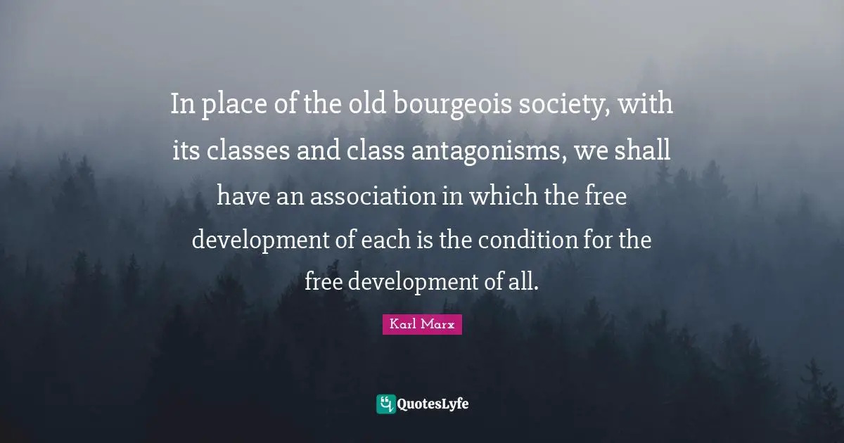 In place of the old bourgeois society, with its classes and class antagonisms, we shall have an association in which the free development of each is the condition for the free development of all.