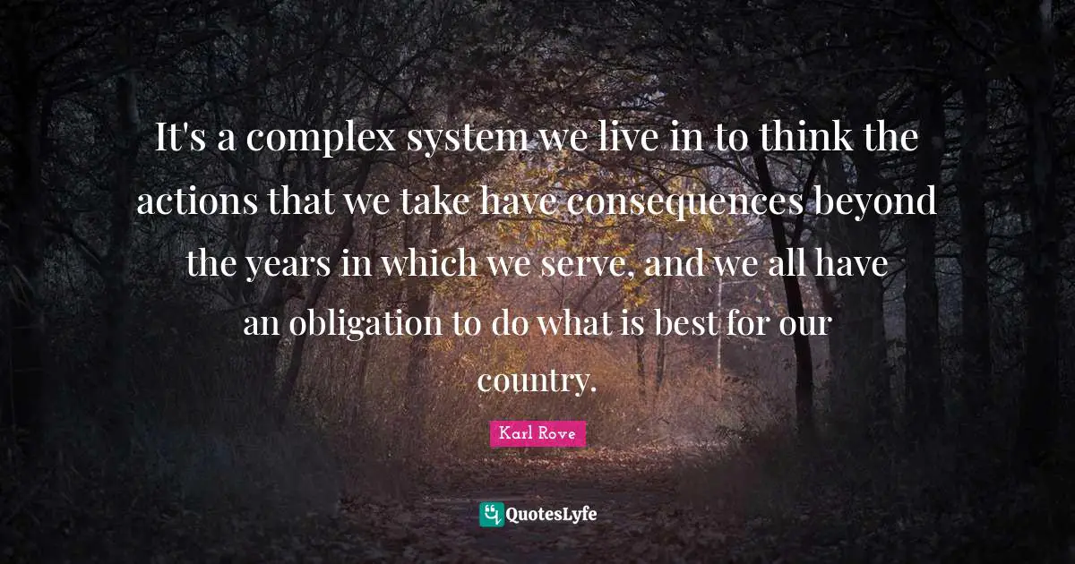 It's a complex system we live in to think the actions that we take have consequences beyond the years in which we serve, and we all have an obligation to do what is best for our country.