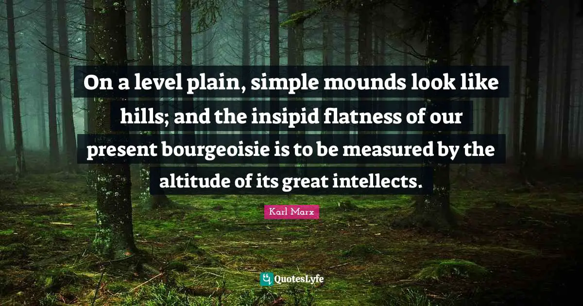 Hills Quotes: "On a level plain, simple mounds look like hills; and the insipid flatness of our present bourgeoisie is to be measured by the altitude of its great intellects."
