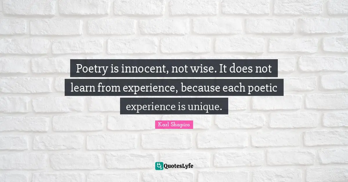 Poetry is innocent, not wise. It does not learn from experience, because each poetic experience is unique.