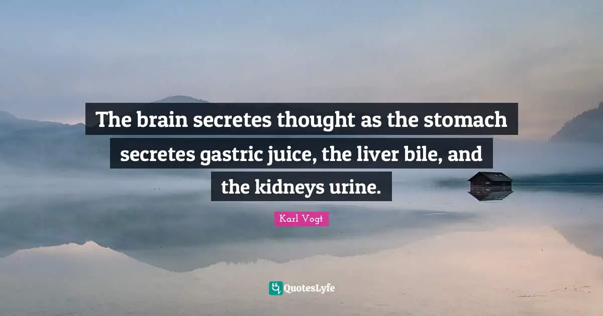 The brain secretes thought as the stomach secretes gastric juice, the liver bile, and the kidneys urine.