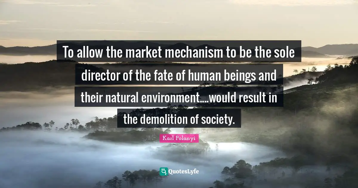 Sole Quotes: "To allow the market mechanism to be the sole director of the fate of human beings and their natural environment....would result in the demolition of society."