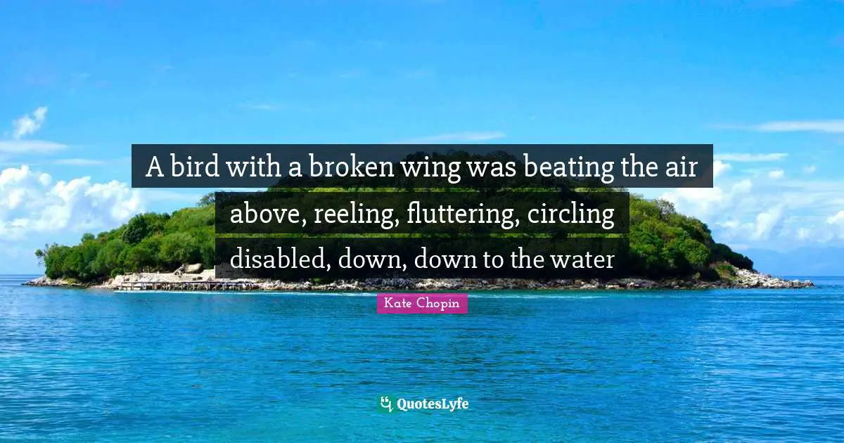 Kate Chopin Quotes: "A bird with a broken wing was beating the air above, reeling, fluttering, circling disabled, down, down to the water"