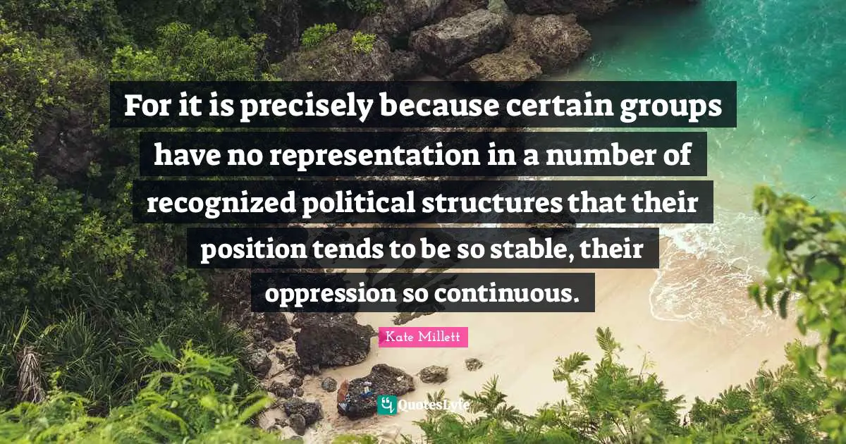 For it is precisely because certain groups have no representation in a number of recognized political structures that their position tends to be so stable, their oppression so continuous.