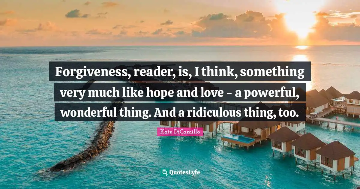 Forgiveness, reader, is, I think, something very much like hope and love - a powerful, wonderful thing. And a ridiculous thing, too.