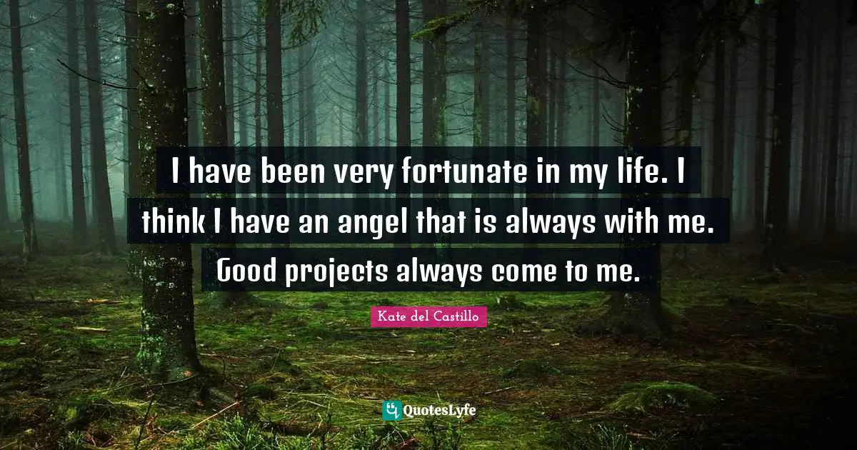 Kate Del Castillo Quotes: "I have been very fortunate in my life. I think I have an angel that is always with me. Good projects always come to me."