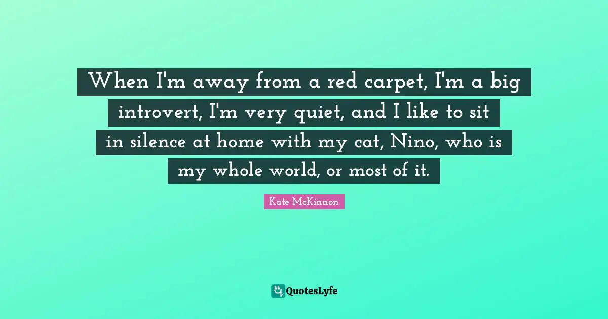When I'm away from a red carpet, I'm a big introvert, I'm very quiet, and I like to sit in silence at home with my cat, Nino, who is my whole world, or most of it.