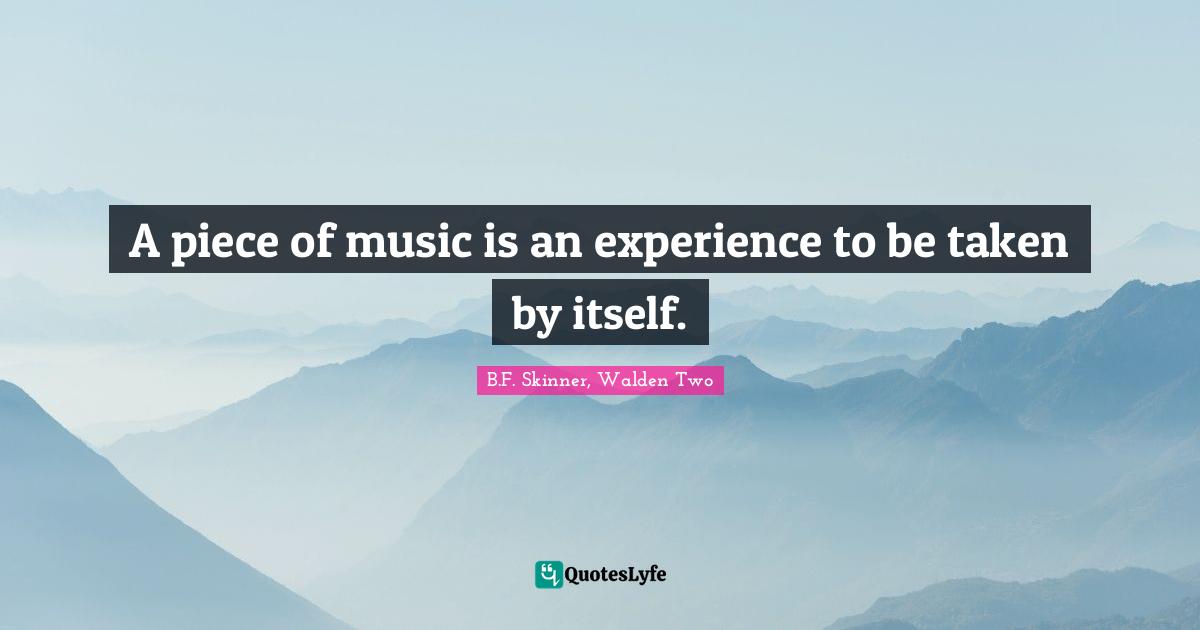A piece of music is an experience to be taken by itself.