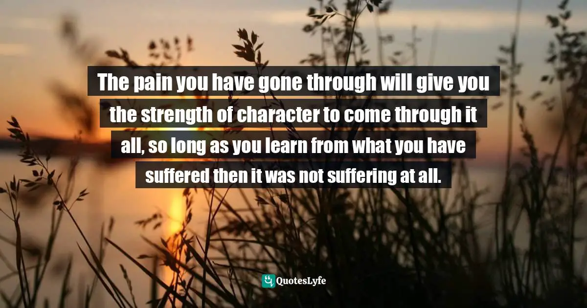 Stephen Richards, The Pain You Feel Today Is The Strength You Feel Tomorrow Quotes: The pain you have gone through will give you the strength of character to come through it all, so long as you learn from what you have suffered then it was not suffering at all.