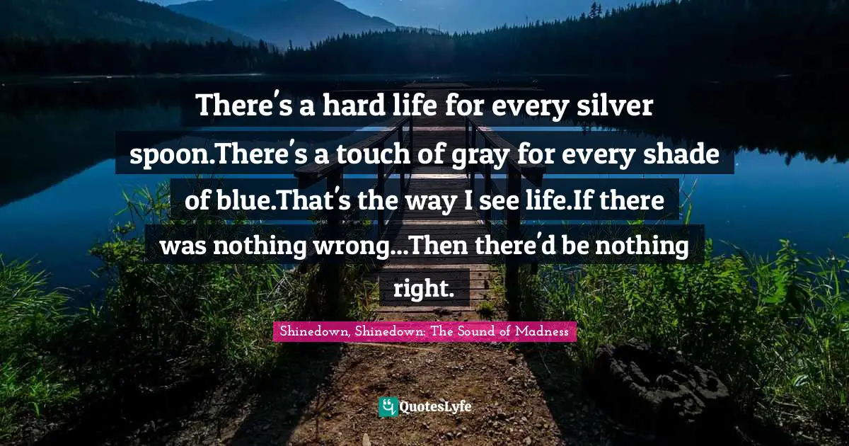 There's a hard life for every silver spoon.There's a touch of gray for every shade of blue.That's the way I see life.If there was nothing wrong...Then there'd be nothing right.