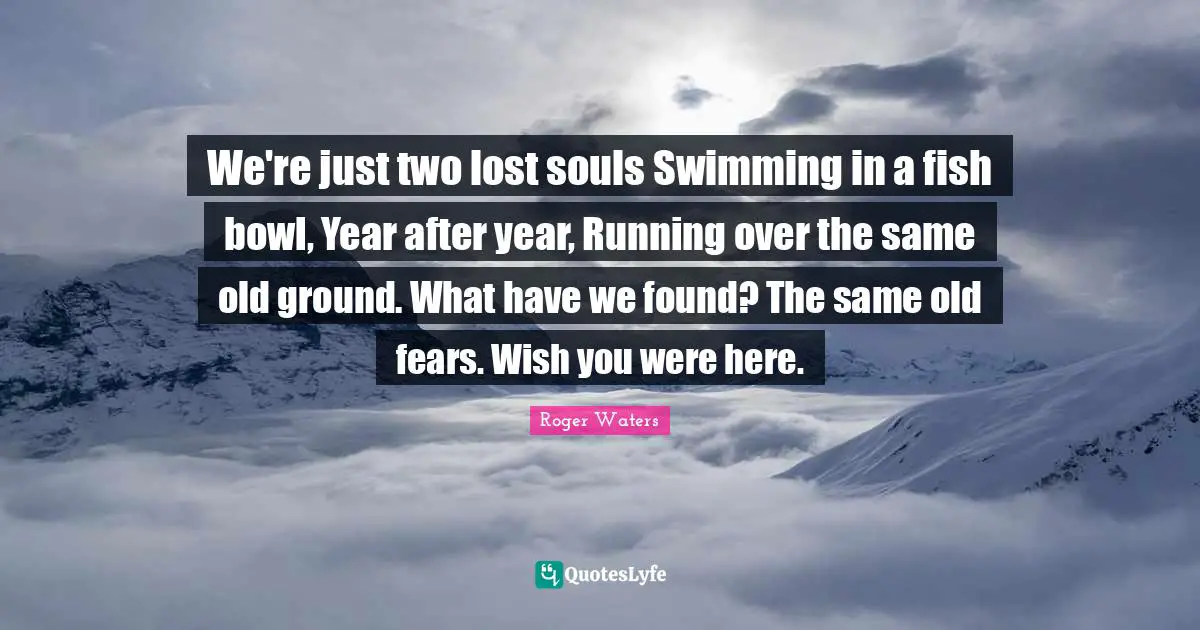 We're just two lost souls Swimming in a fish bowl, Year after year, Running over the same old ground. What have we found? The same old fears. Wish you were here.