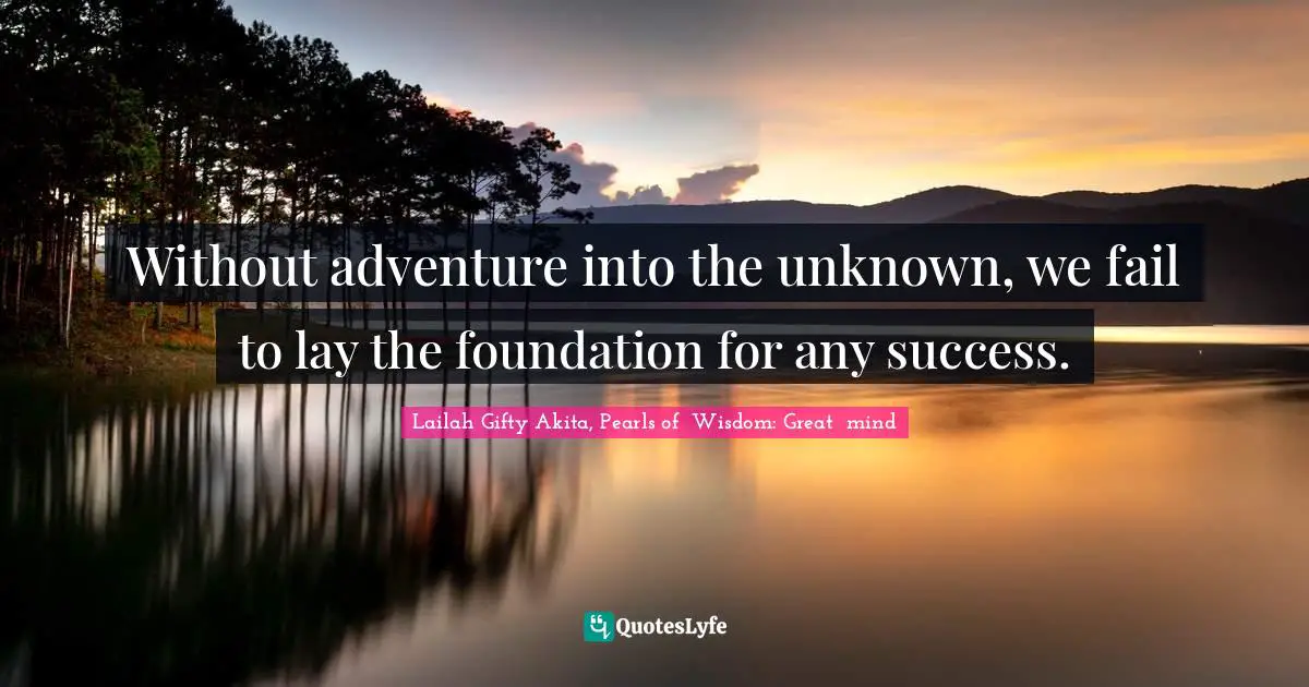 Dont Quit Quotes: "Without adventure into the unknown, we fail to lay the foundation for any success."