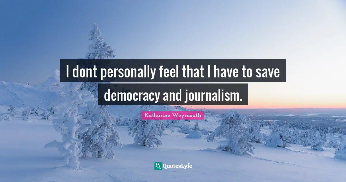 I dont personally feel that I have to save democracy and journalism.