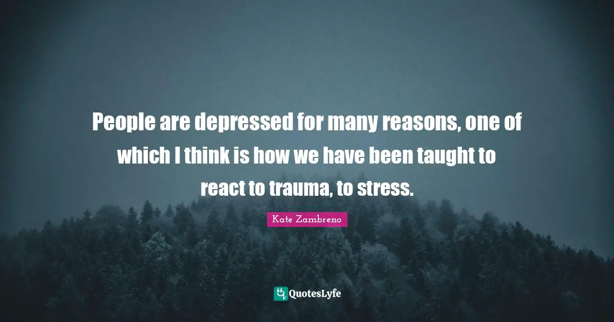 People are depressed for many reasons, one of which I think is how we have been taught to react to trauma, to stress.