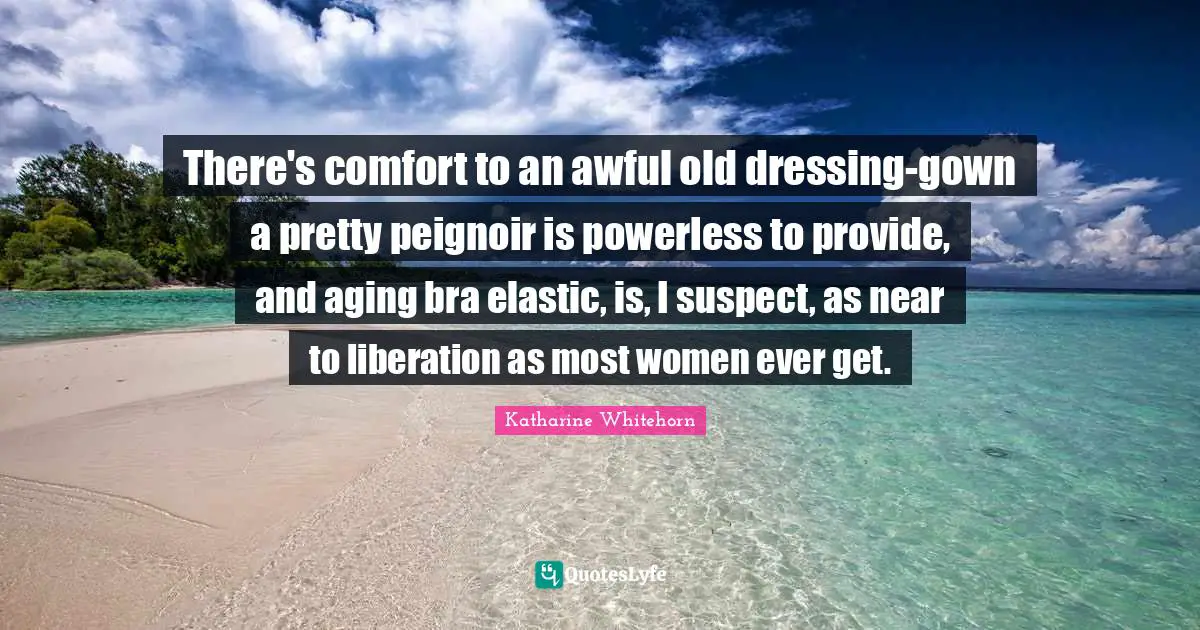 There's comfort to an awful old dressing-gown a pretty peignoir is powerless to provide, and aging bra elastic, is, I suspect, as near to liberation as most women ever get.
