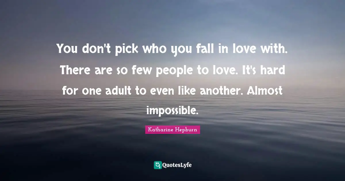 You don't pick who you fall in love with. There are so few people to love. It's hard for one adult to even like another. Almost impossible.