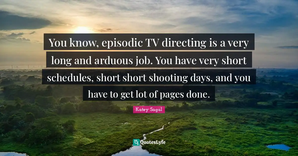 You know, episodic TV directing is a very long and arduous job. You have very short schedules, short short shooting days, and you have to get lot of pages done.