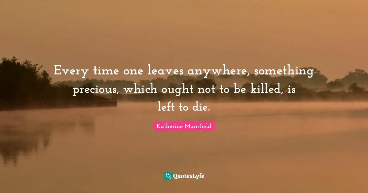 Every time one leaves anywhere, something precious, which ought not to be killed, is left to die.