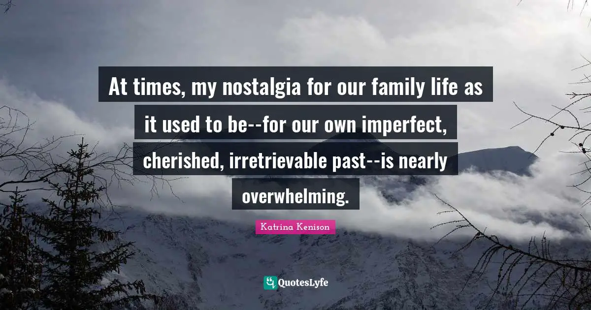At times, my nostalgia for our family life as it used to be--for our own imperfect, cherished, irretrievable past--is nearly overwhelming.