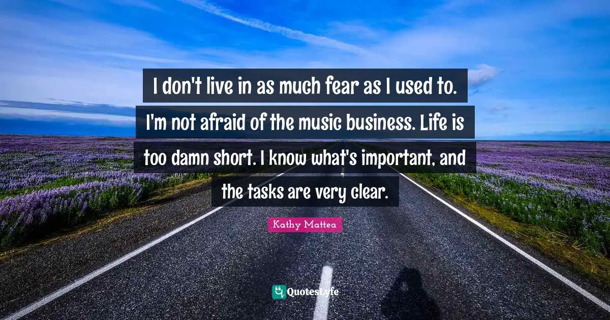 I don't live in as much fear as I used to. I'm not afraid of the music business. Life is too damn short. I know what's important, and the tasks are very clear.