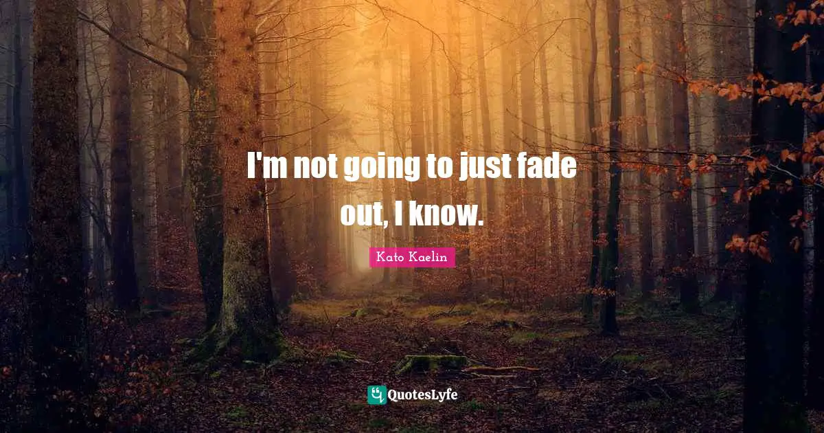 I'm not going to just fade out, I know.