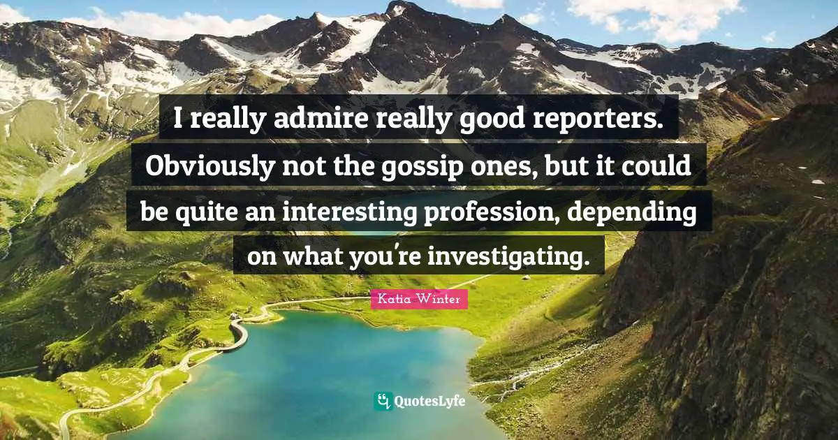 I really admire really good reporters. Obviously not the gossip ones, but it could be quite an interesting profession, depending on what you're investigating.