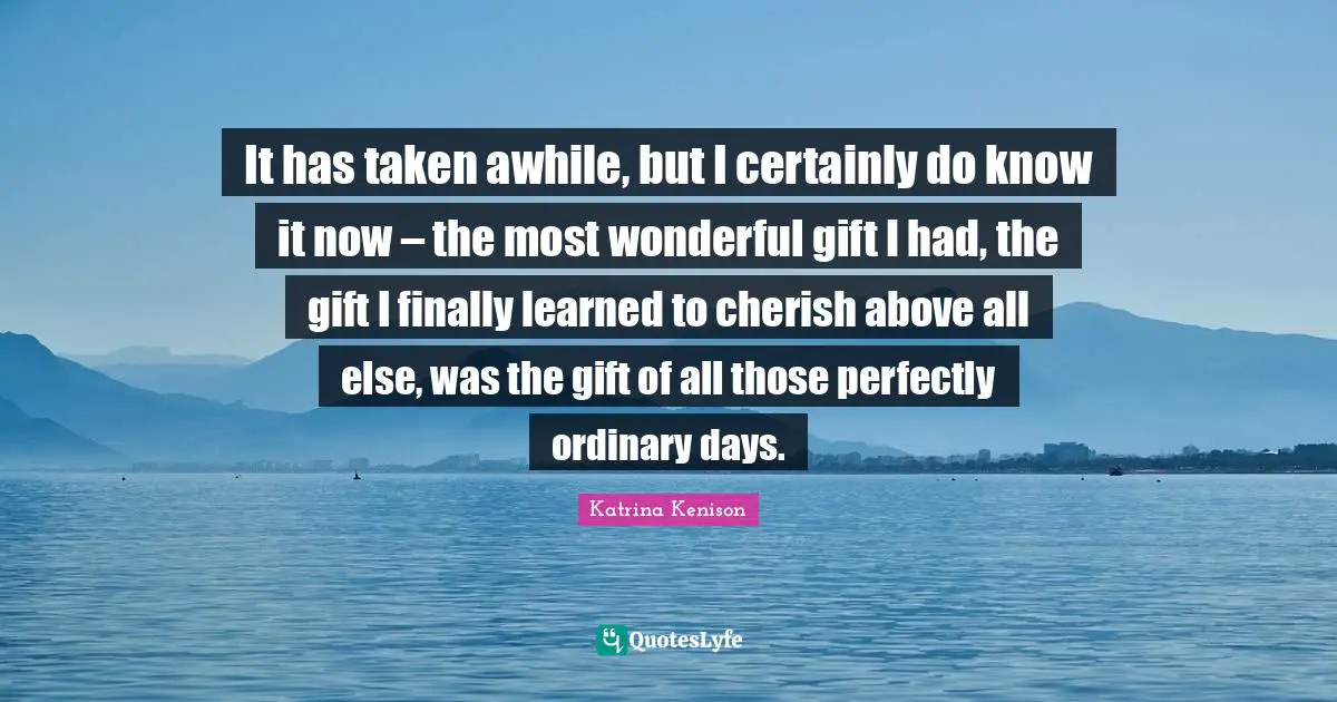 It has taken awhile, but I certainly do know it now ­­– the most wonderful gift I had, the gift I finally learned to cherish above all else, was the gift of all those perfectly ordinary days.