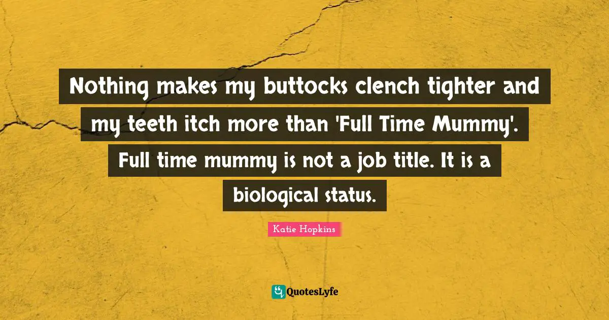 Nothing makes my buttocks clench tighter and my teeth itch more than 'Full Time Mummy'. Full time mummy is not a job title. It is a biological status.
