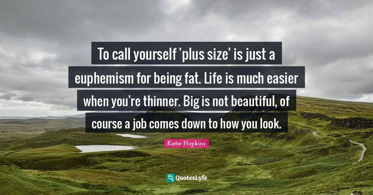 To call yourself 'plus size' is just a euphemism for being fat. Life is much easier when you're thinner. Big is not beautiful, of course a job comes down to how you look.