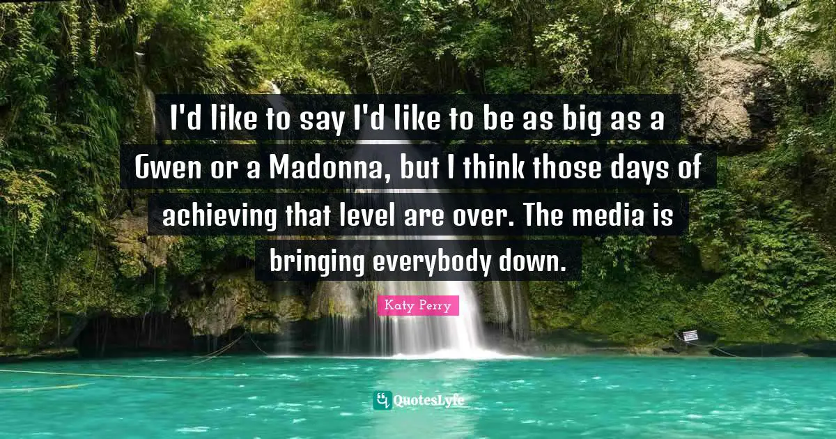 I'd like to say I'd like to be as big as a Gwen or a Madonna, but I think those days of achieving that level are over. The media is bringing everybody down.