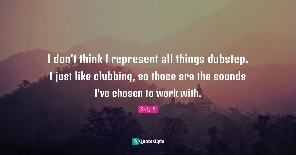 I don't think I represent all things dubstep. I just like clubbing, so those are the sounds I've chosen to work with.