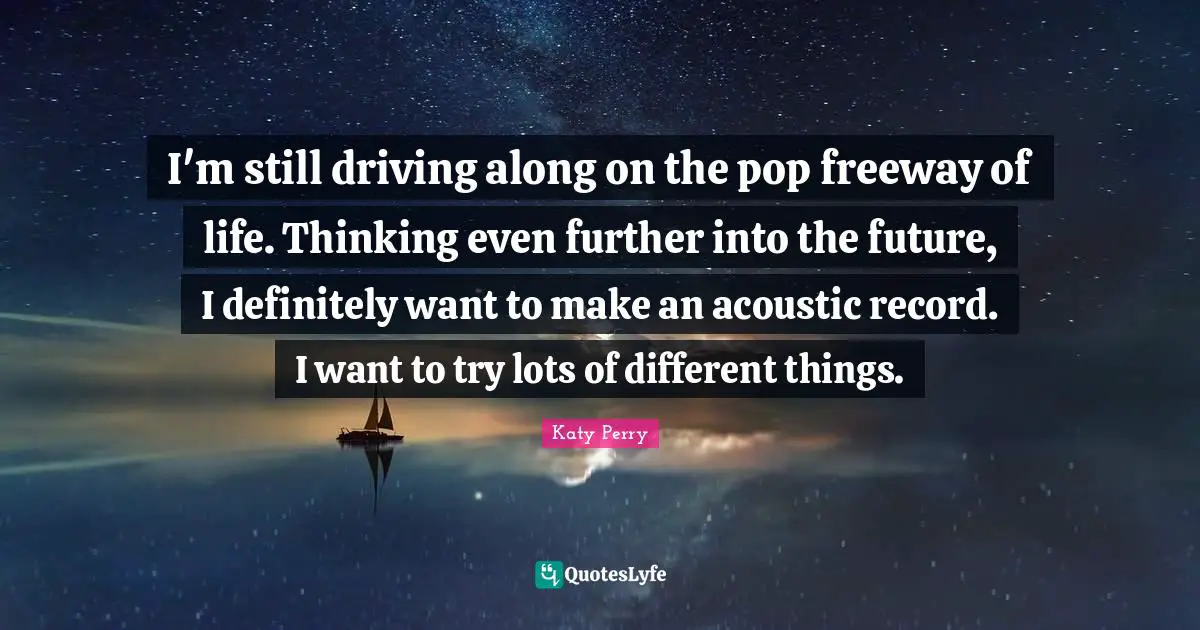 I'm still driving along on the pop freeway of life. Thinking even further into the future, I definitely want to make an acoustic record. I want to try lots of different things.