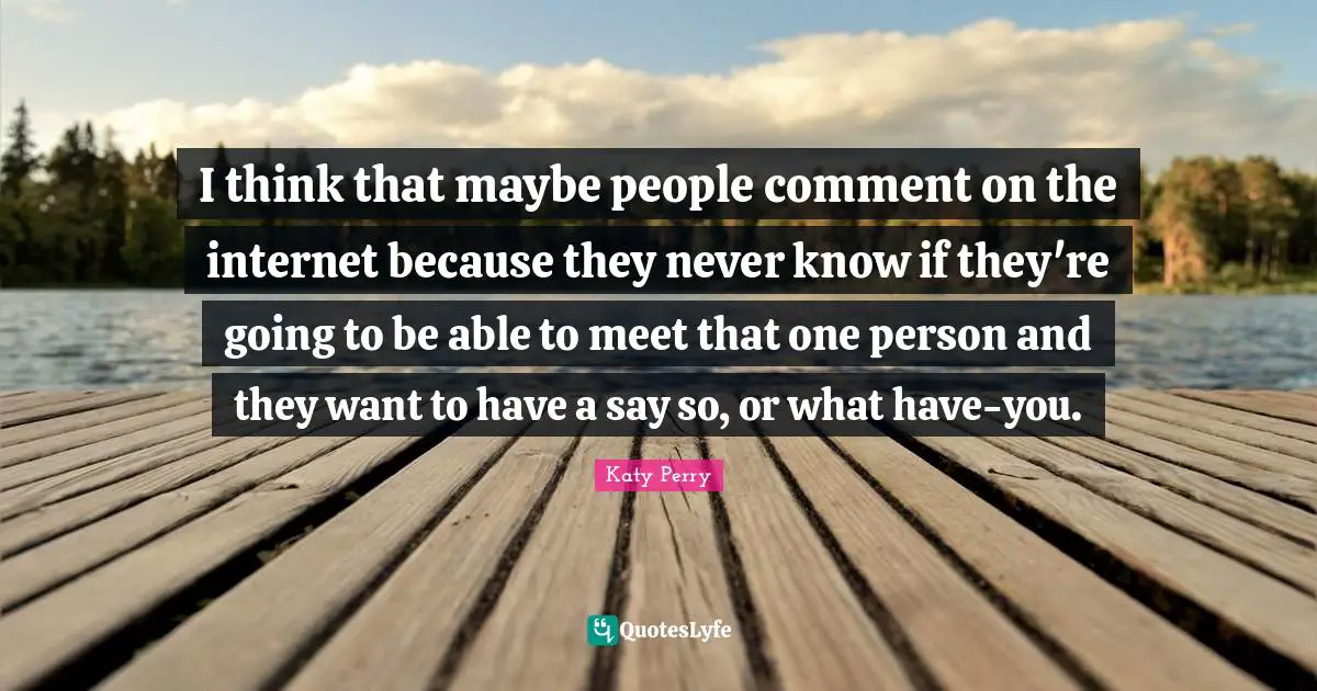 I think that maybe people comment on the internet because they never know if they're going to be able to meet that one person and they want to have a say so, or what have-you.