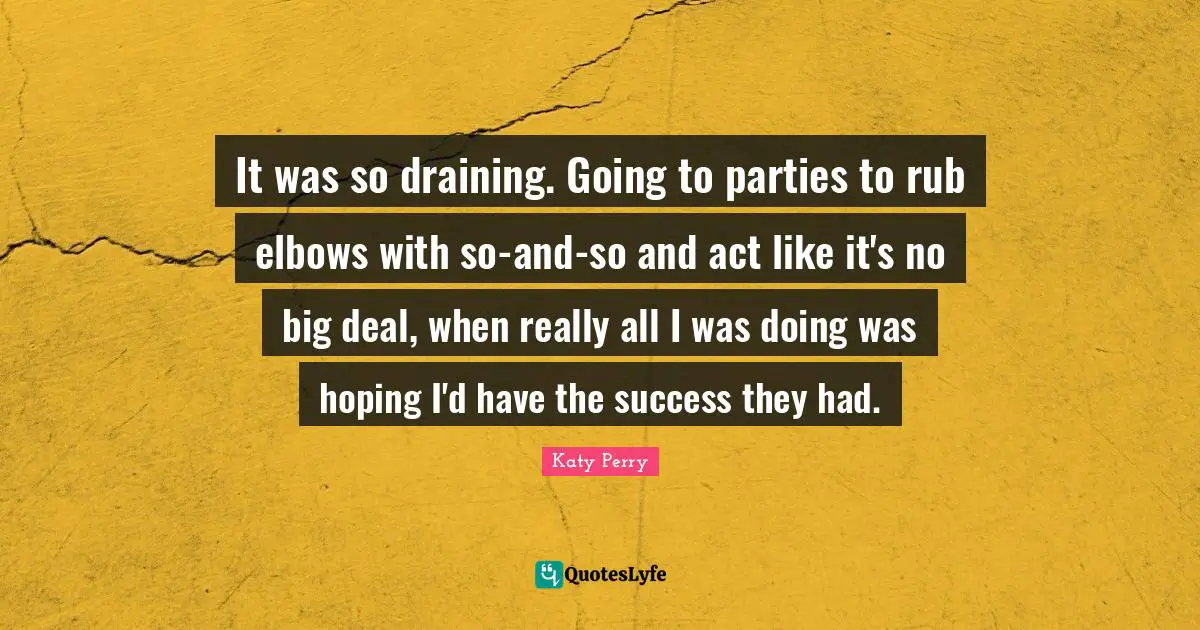 It was so draining. Going to parties to rub elbows with so-and-so and act like it's no big deal, when really all I was doing was hoping I'd have the success they had.