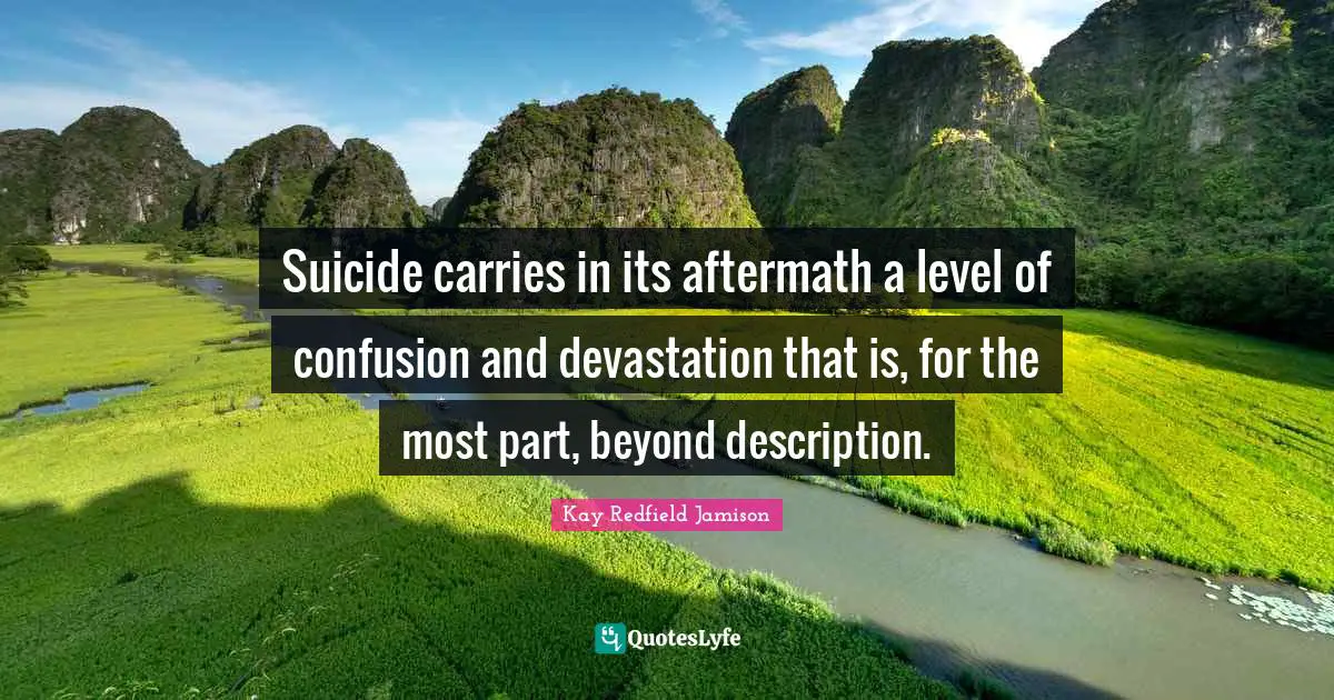 Suicide carries in its aftermath a level of confusion and devastation that is, for the most part, beyond description.