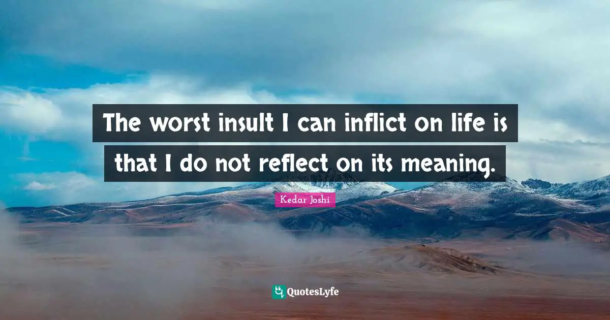 The worst insult I can inflict on life is that I do not reflect on its meaning.
