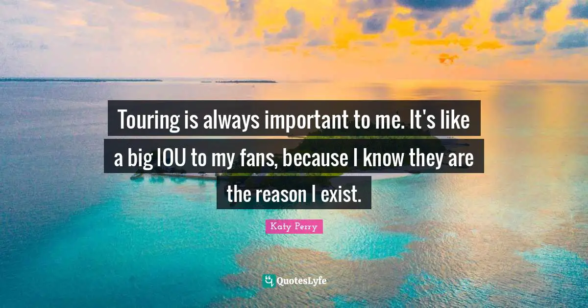 Touring is always important to me. It's like a big IOU to my fans, because I know they are the reason I exist.