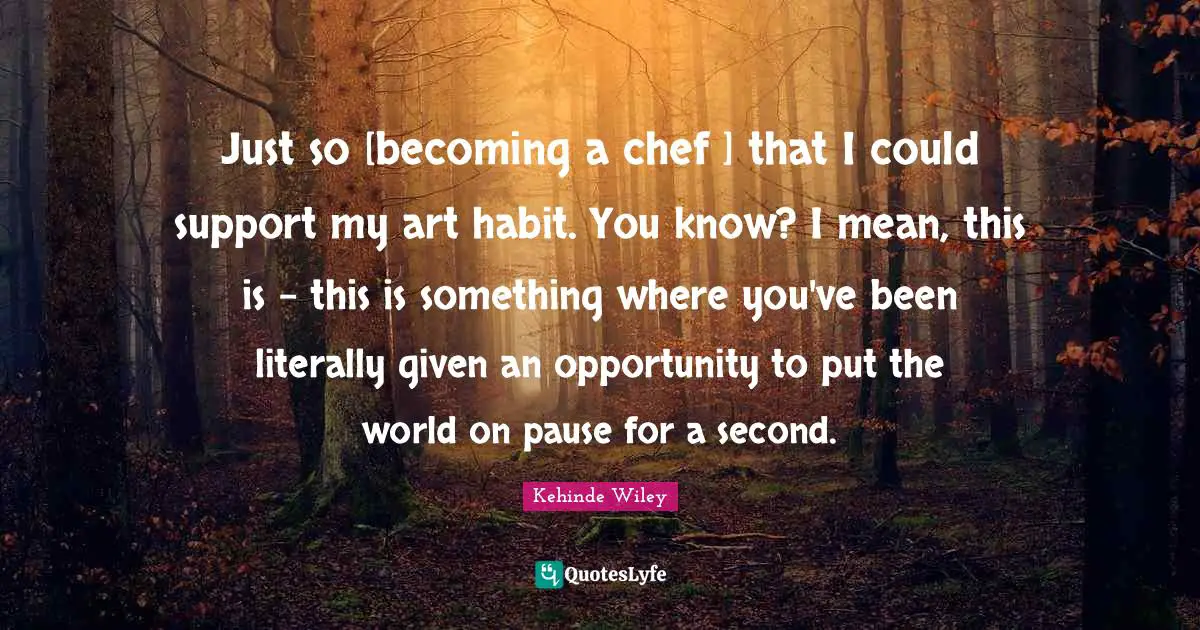 Just so [becoming a chef ] that I could support my art habit. You know? I mean, this is - this is something where you've been literally given an opportunity to put the world on pause for a second.