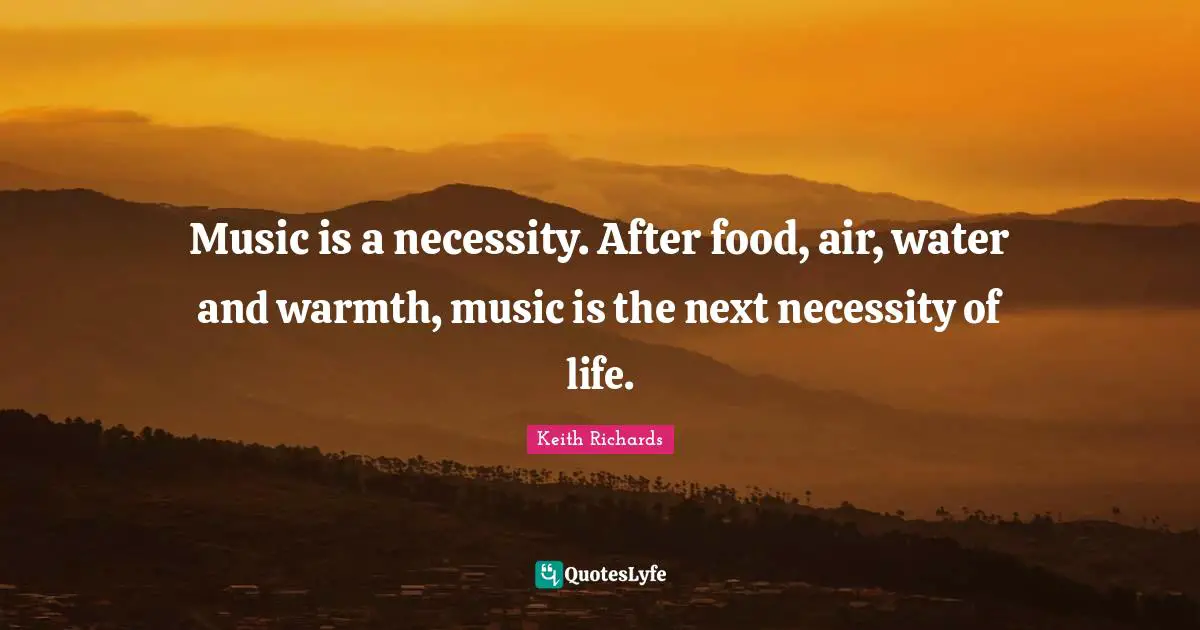 I. A. Richards Quotes: "Music is a necessity. After food, air, water and warmth, music is the next necessity of life."