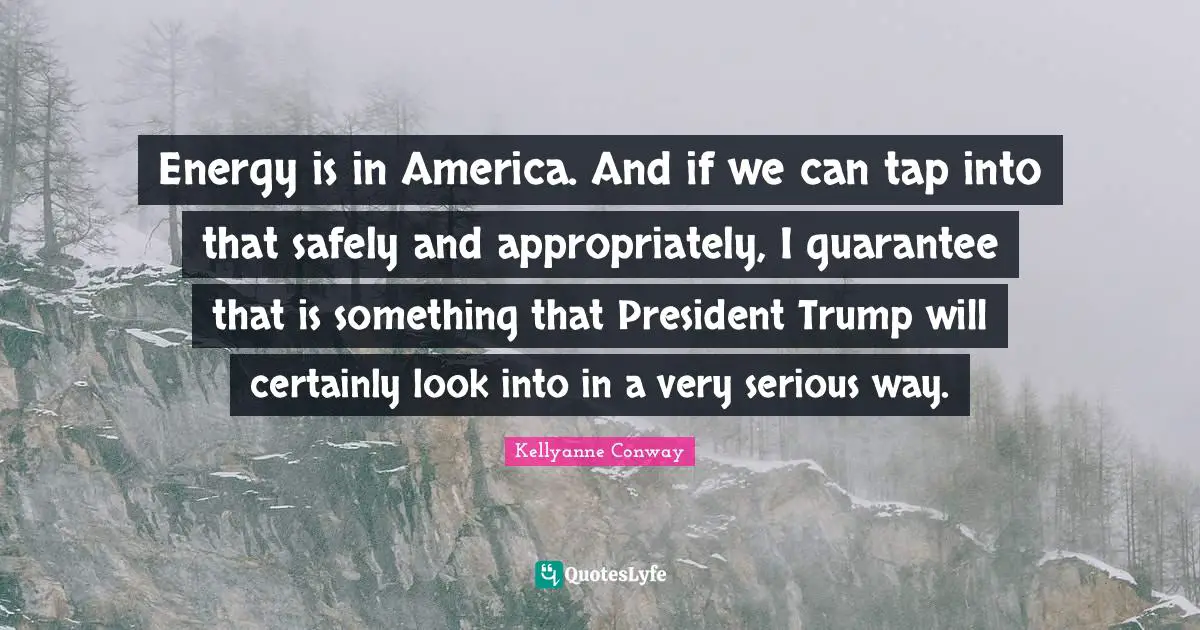 Energy is in America. And if we can tap into that safely and appropriately, I guarantee that is something that President Trump will certainly look into in a very serious way.