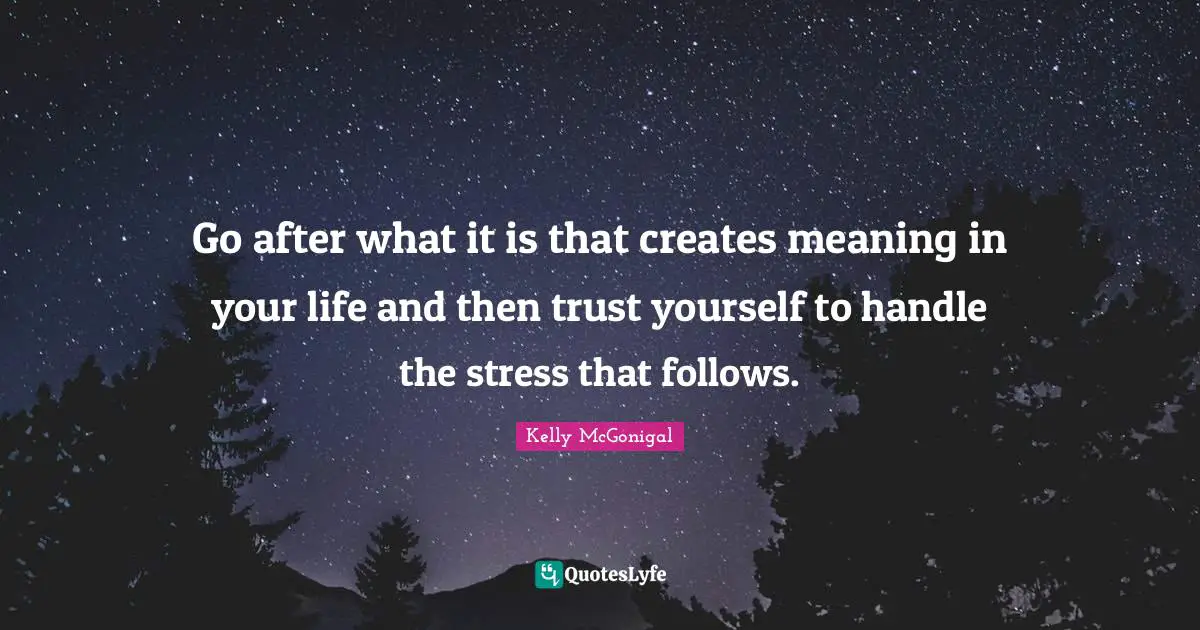 Go after what it is that creates meaning in your life and then trust yourself to handle the stress that follows.