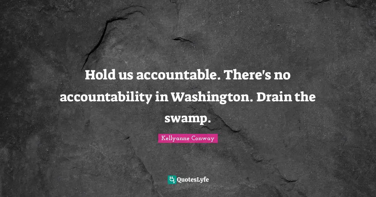 Accountability Quotes: "Hold us accountable. There's no accountability in Washington. Drain the swamp."