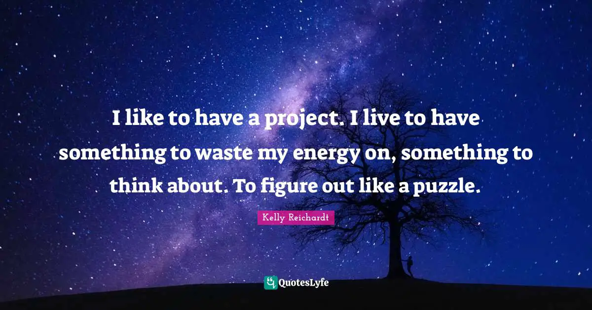 I like to have a project. I live to have something to waste my energy on, something to think about. To figure out like a puzzle.
