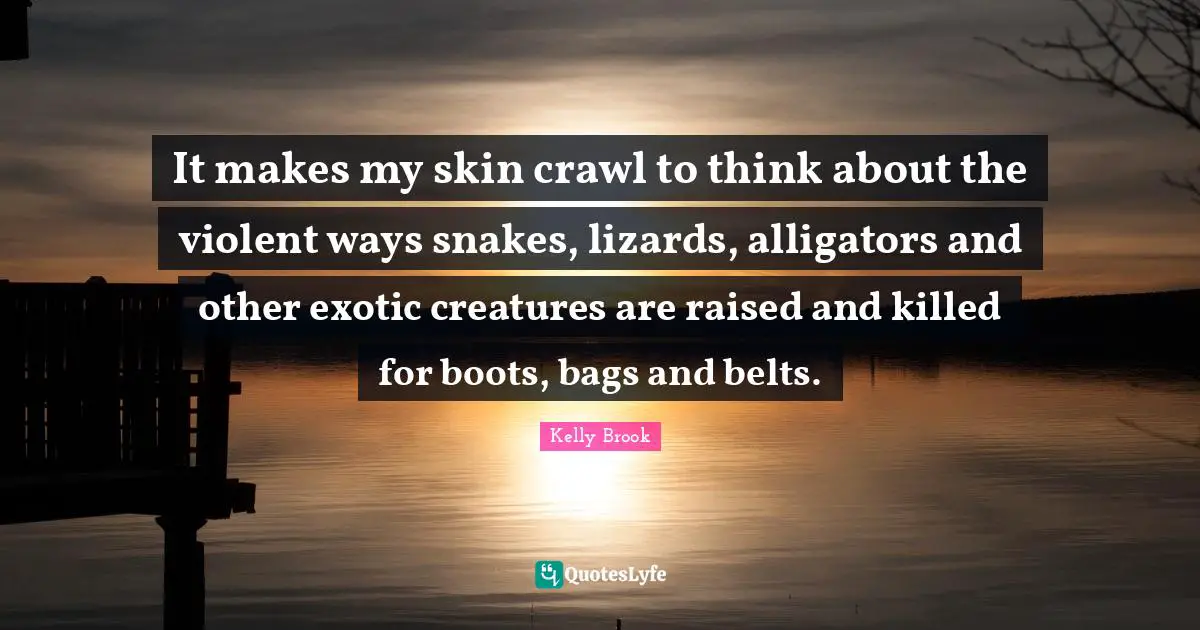 Belts Quotes: "It makes my skin crawl to think about the violent ways snakes, lizards, alligators and other exotic creatures are raised and killed for boots, bags and belts."