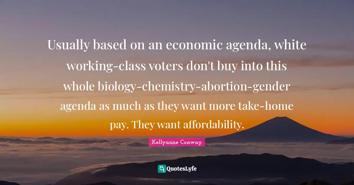 Gender Quotes: "Usually based on an economic agenda, white working-class voters don't buy into this whole biology-chemistry-abortion-gender agenda as much as they want more take-home pay. They want affordability."