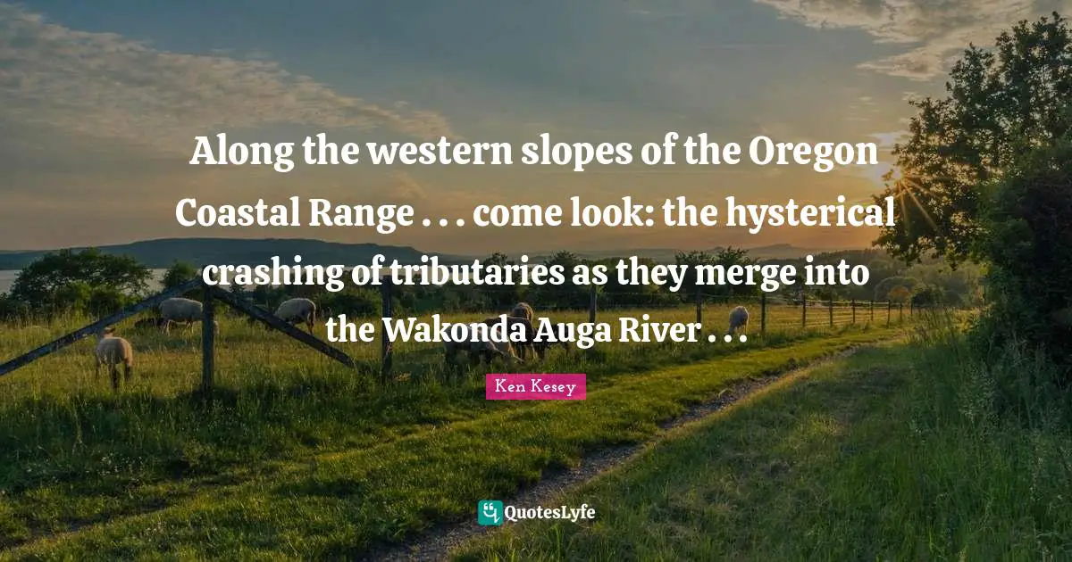Along the western slopes of the Oregon Coastal Range . . . come look: the hysterical crashing of tributaries as they merge into the Wakonda Auga River . . .