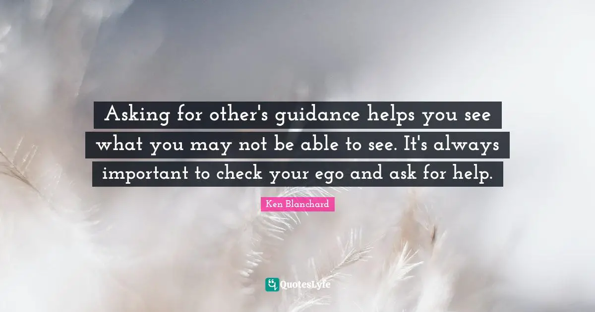 Asking for other's guidance helps you see what you may not be able to see. It's always important to check your ego and ask for help.