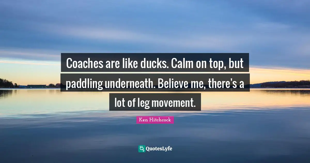 Coaches are like ducks. Calm on top, but paddling underneath. Believe me, there's a lot of leg movement.