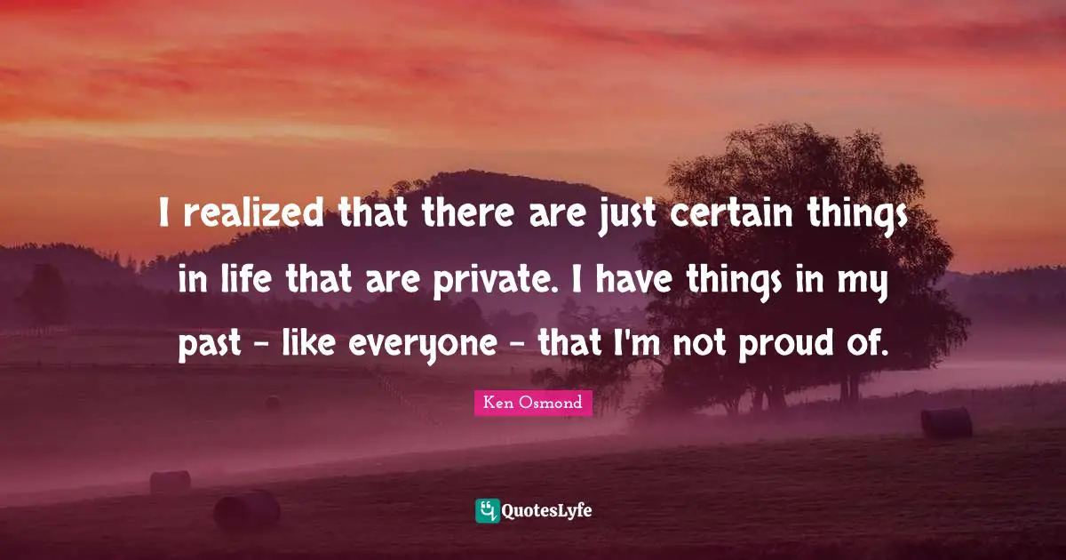 I realized that there are just certain things in life that are private. I have things in my past - like everyone - that I'm not proud of.