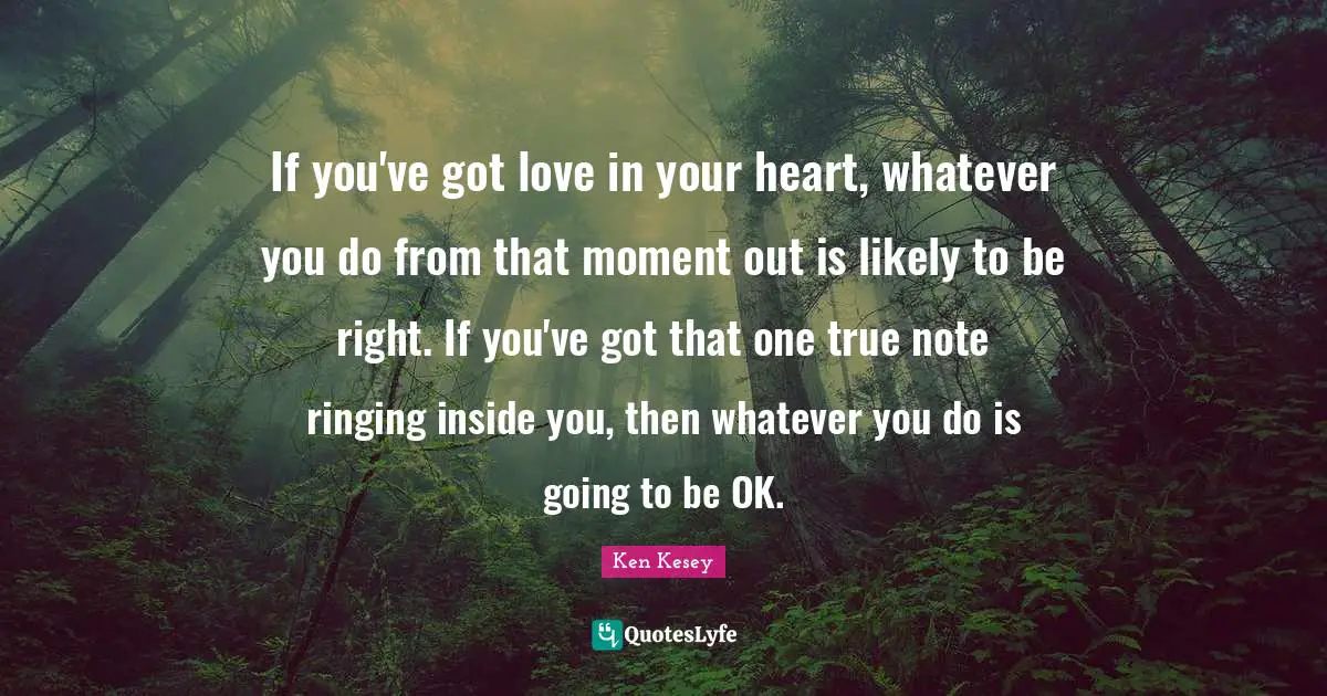 If you've got love in your heart, whatever you do from that moment out is likely to be right. If you've got that one true note ringing inside you, then whatever you do is going to be OK.